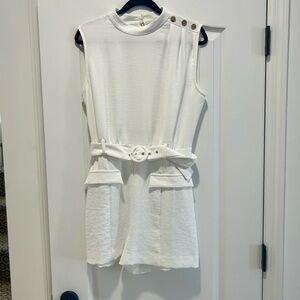 Zara White Sleeveless Belted Romper